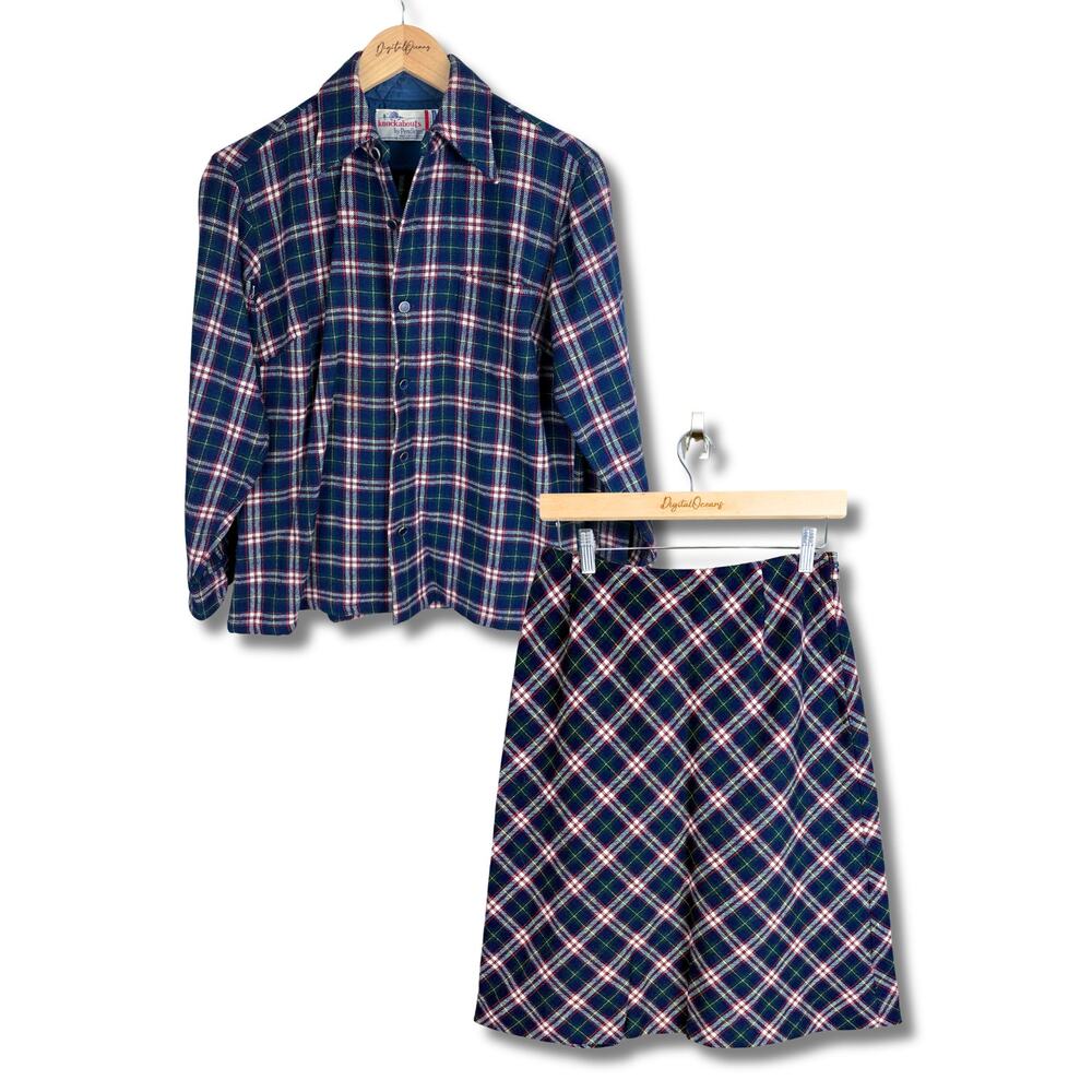 Vintage Pendleton Knockabouts Coordinating Skirt Shirt Set 14 USA 100% Wool HTF